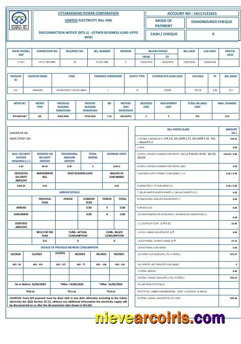 Hindi Uttarakhand power corporation electricity utility bill